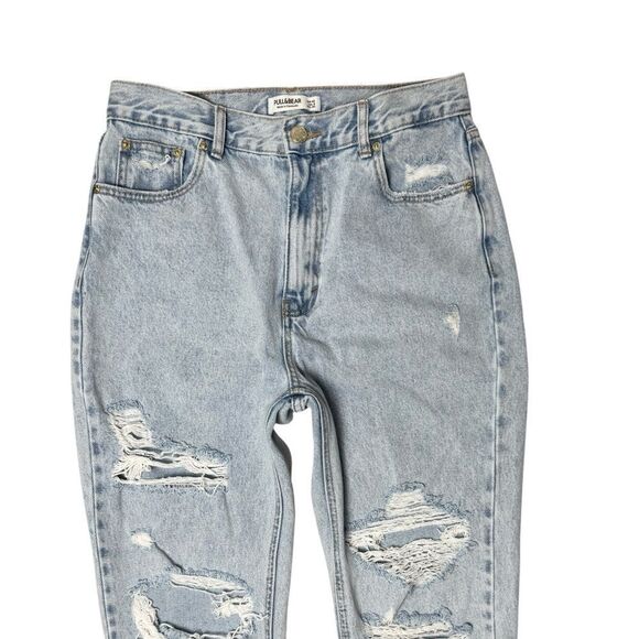 Pull&Bear Womens Light Wash Distressed Ankle Mom Jeans - Picture 4 of 7
